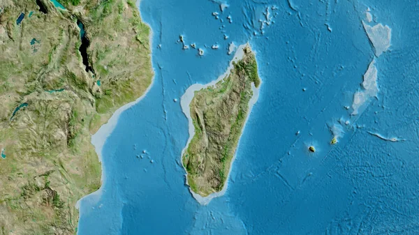 以马达加斯加为中心的亚卫星地图的近距离拍摄 — 图库照片