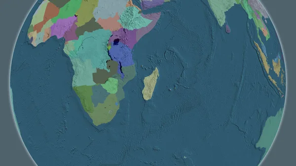 Administrative globe map centered on Madagascar