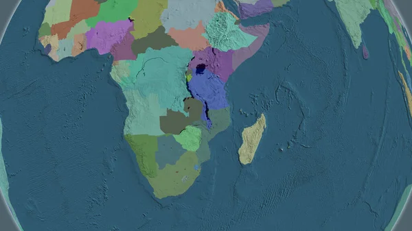 Administrative globe map centered on Malawi