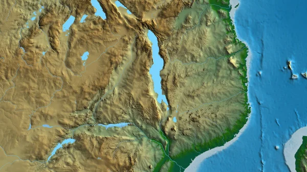 Close Aphysical Map Centered Malawi — Stock Photo, Image
