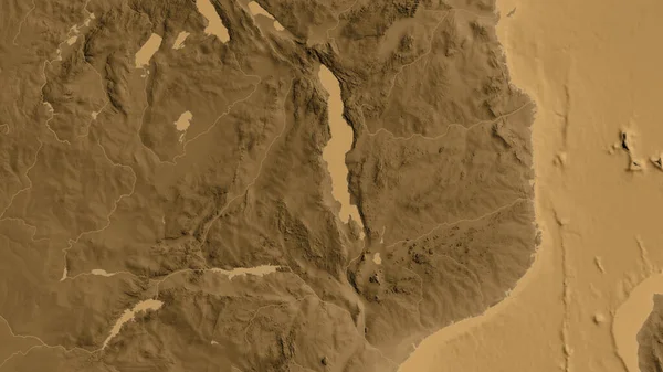 Detailní Záběr Mapy Nadmořské Výšky Asepie Malawi — Stock fotografie