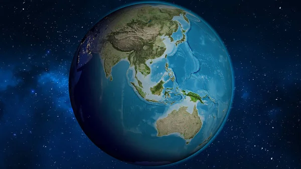 以马来西亚为中心的卫星世界地图 — 图库照片