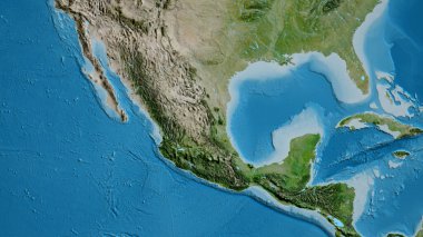 Close-up of asatellite map centered on Mexico clipart