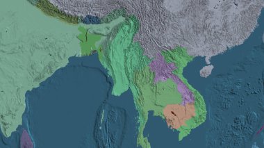 Myanmar merkezli idari haritaya yakın plan