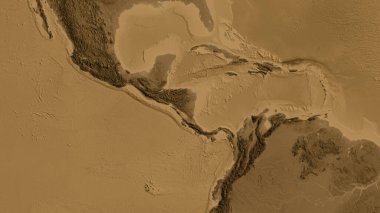 Sepya yükseklik haritası Nikaragua mahallesi civarına odaklandı