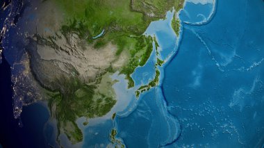 Uydu haritası Kuzey Kore civarına odaklandı.