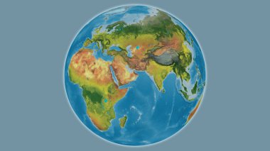 Umman 'a odaklı Topografik dünya haritası