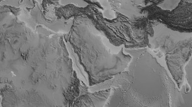 Gri tonlu dünya haritası Suudi Arabistan merkezli