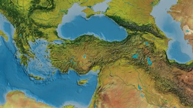 Türkiye merkezli atopografik haritaya yakın plan