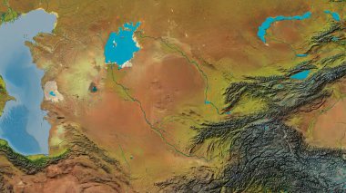 Özbekistan merkezli atopografik haritaya yakın plan