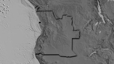 Angola sınır bölgesinin bir bileklik haritasına yakın plan. Ana nokta. Ülkenin kıvrımlı kenarları. 