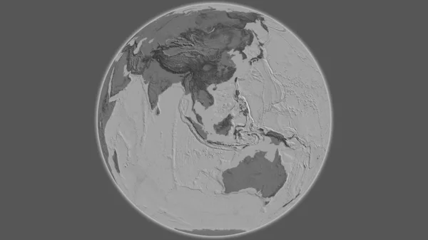 以马来西亚为中心的Bilevel全球地图 — 图库照片