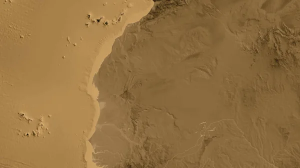 Close Asepia Elevation Map Centered Mauritania — Stock Photo, Image
