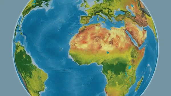 Topographic globe map centered on Mali