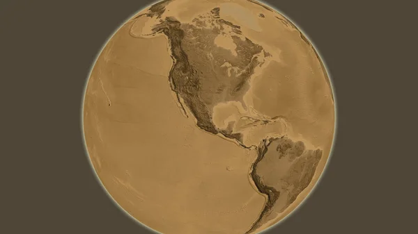Mapa Globu Sepia Elewacji Skupiona Meksyku — Zdjęcie stockowe