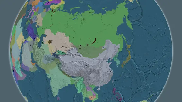 Administrative globe map centered on Mongolia