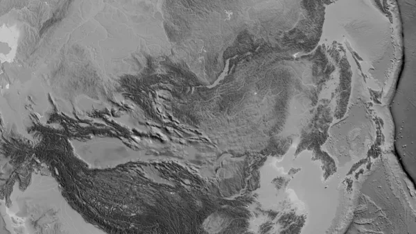 以蒙古邻近地区为中心的灰度地图 — 图库照片