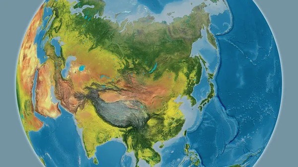 Topographic globe map centered on Mongolia