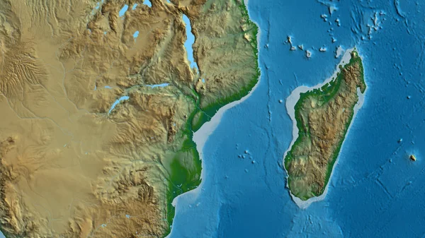Nahaufnahme Einer Physikalischen Landkarte Mit Mosambik Zentrum — Stockfoto