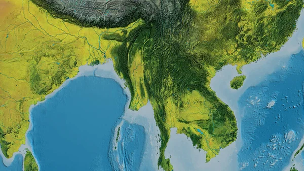 Primer Plano Del Mapa Atopográfico Centrado Myanmar —  Fotos de Stock
