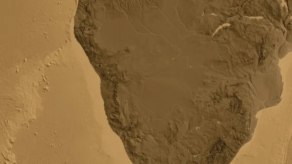 Close Asepia Elevation Map Centered Namibia — Stock Photo, Image