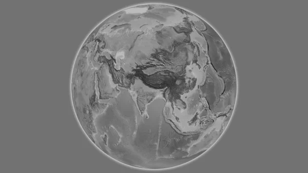 Grayscale globe map centered on Nepal