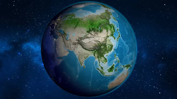 以尼泊尔为中心的卫星世界地图 — 图库照片