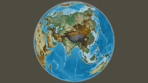 Relief globe map centered on Nepal