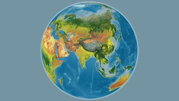 Topographic globe map centered on Nepal