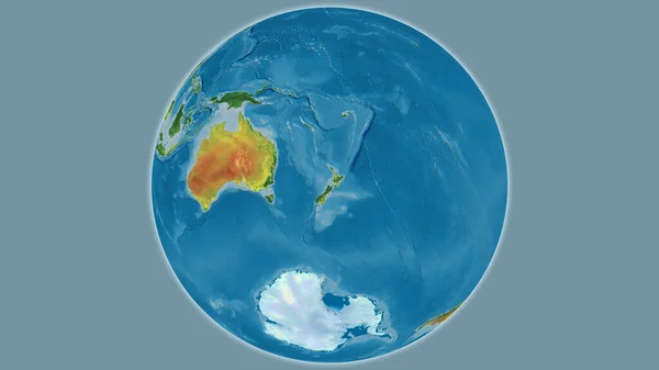 Topographic globe map centered on New Zealand