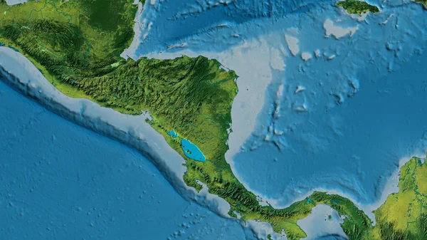 Primer Plano Del Mapa Atopográfico Centrado Nicaragua — Foto de Stock