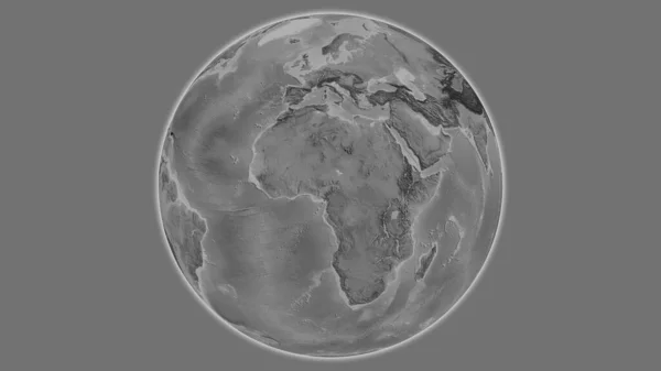 Grayscale globe map centered on Nigeria