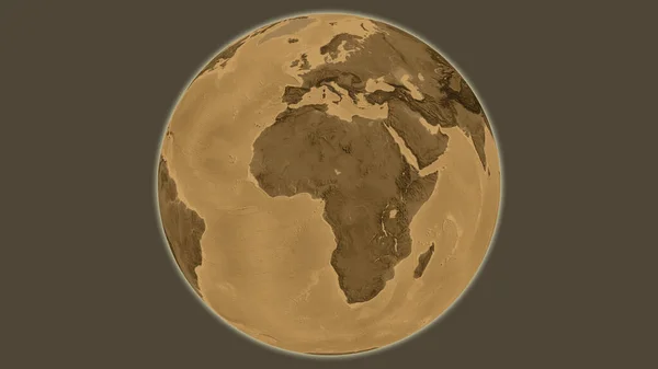 以尼日利亚为中心的Sepia高地全球地图 — 图库照片
