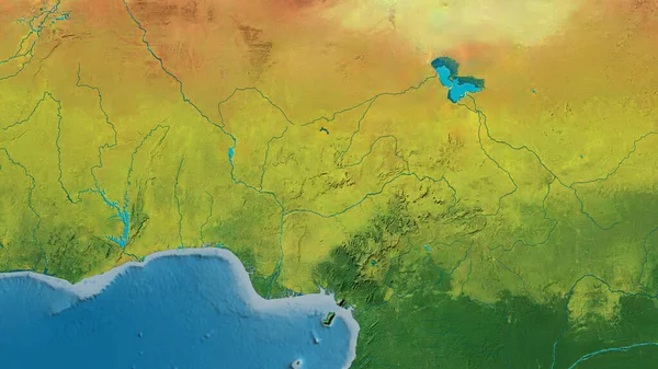 Zbliżenie Mapy Atopograficznej Skoncentrowanej Nigerii — Zdjęcie stockowe