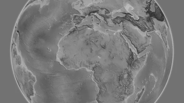 以尼日尔为中心的灰度全球地图 — 图库照片