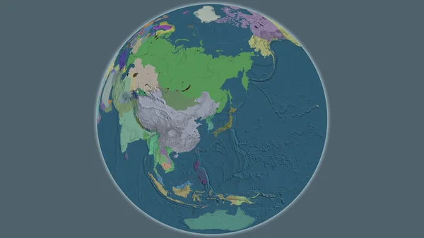 Administrative globe map centered on North Korea