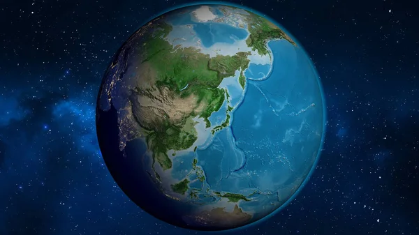 Satellite globe map centered on North Korea