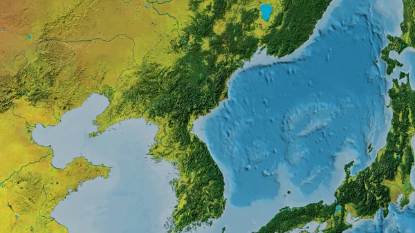 Gros Plan Carte Atopographique Centrée Sur Corée Nord — Photo