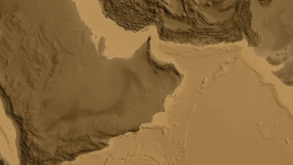 Primer Plano Del Mapa Elevación Asepia Centrado Omán —  Fotos de Stock