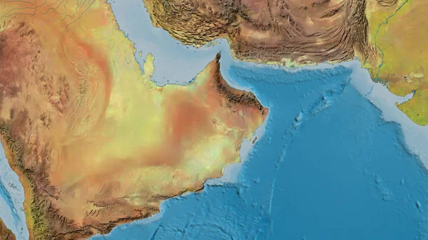 Detailní Záběr Atopografickou Mapu Zaměřenou Omán — Stock fotografie
