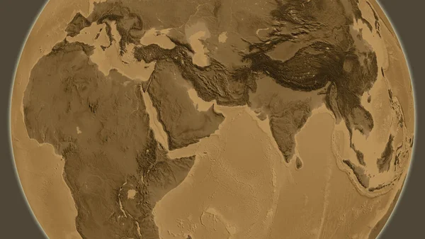 Mapa Nadmořské Výšky Sepia Zaměřená Okolí Ománu — Stock fotografie