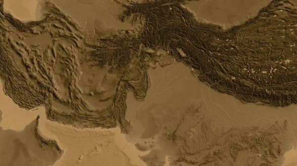 Detailní Záběr Mapy Nadmořské Výšky Asepie Soustředěné Pákistán — Stock fotografie