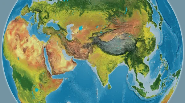 Topographic globe map centered on Pakistan