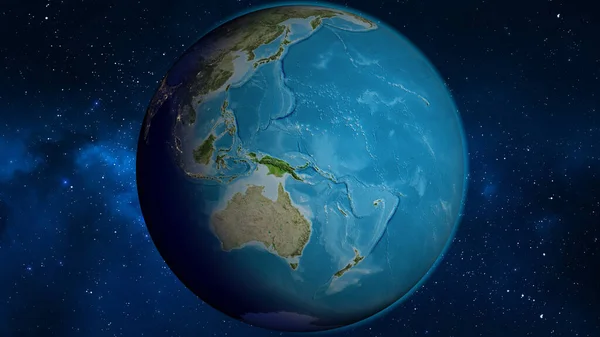 Satellite globe map centered on Papua New Guinea