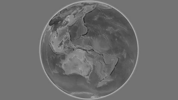 以巴布亚新几内亚为中心的灰度全球地图 — 图库照片