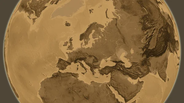 Sepia高地全球地图 以波兰为中心 — 图库照片