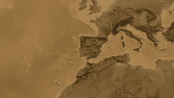 Sepia Höjdkarta Centrerad Portugal Närområde — Stockfoto
