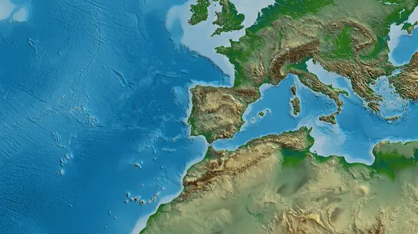以葡萄牙邻近地区为中心的地形图 — 图库照片