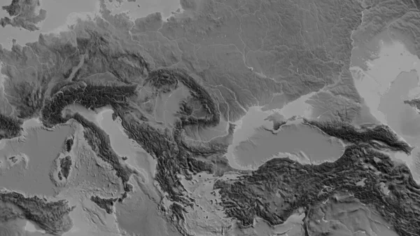 ルーマニア周辺を中心としたグレースケールマップ — ストック写真