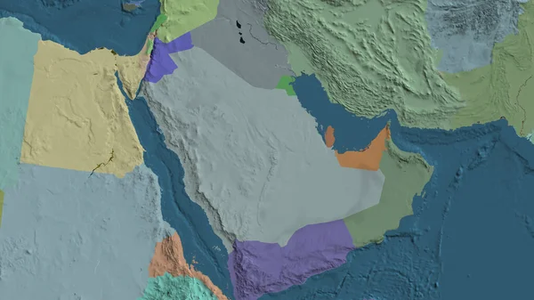 以沙特阿拉伯为中心的行政地图的近距离调查 — 图库照片